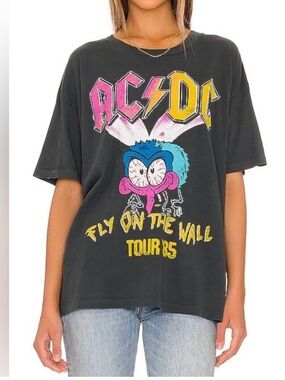 AC/DC  Black Graphic Tee with Pink, Yellow & Blue Artwork